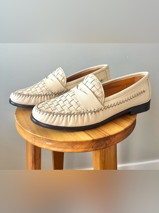 Robert Zur Other - ROBERT ZUR Men's Cream Woven Leather Penny Loafers Size 10M -Quiet Luxury